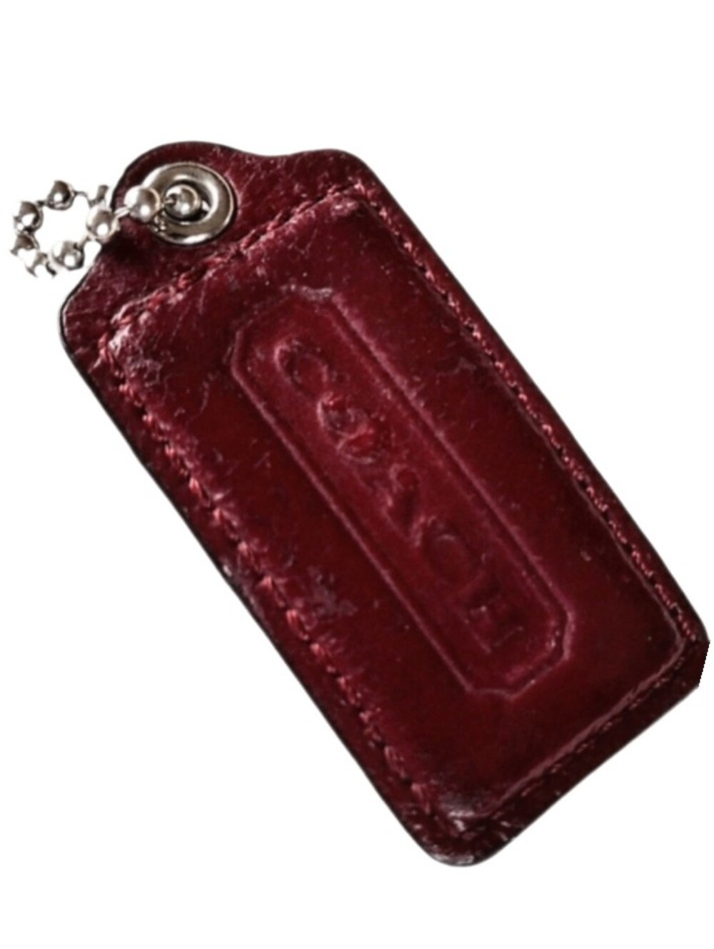 🌹 2.5" Coach Vintage Bordeaux Red Patent Leather Hangtag Bag Fob Keychain Charm